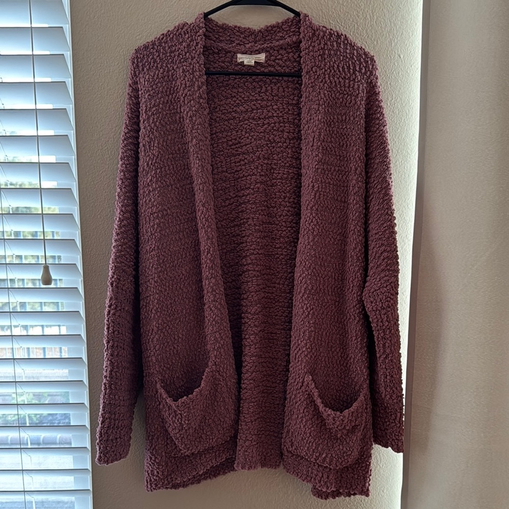Cozy Mauve Open-Front Sweater